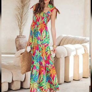 Summer sundress bright bold colorful stretch XXL 14 smocking tropical beach
